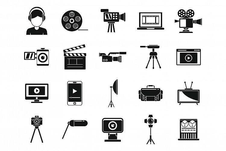 Broadcasting cameraman icons set, simple style example image 1