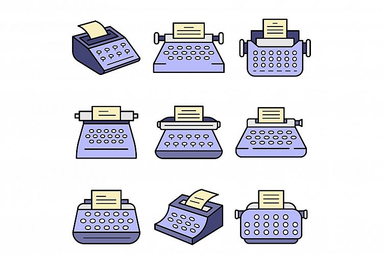 Typewriter icon set line color vector example image 1
