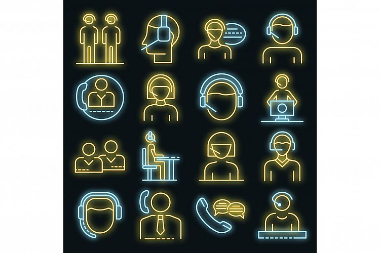 Call center employees icons set vector neon example image 1