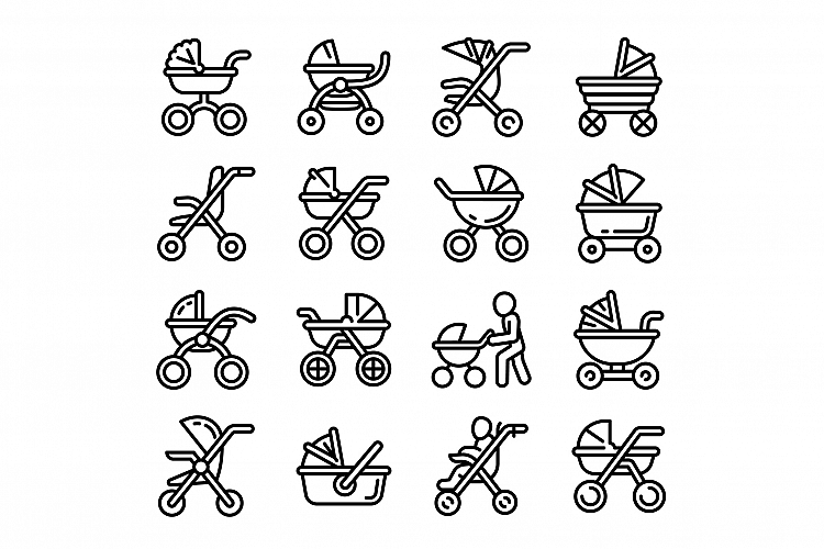 Pram icons set, outline style example image 1