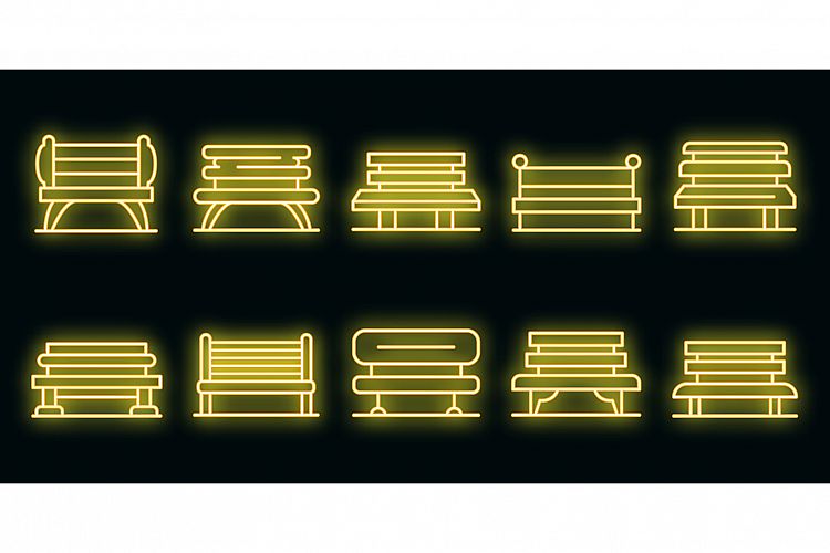 Park bench icons set vector neon example image 1