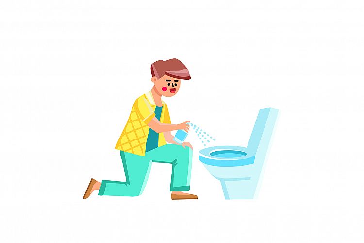 Toilet Disinfection Spray Using Young Man Vector example image 1