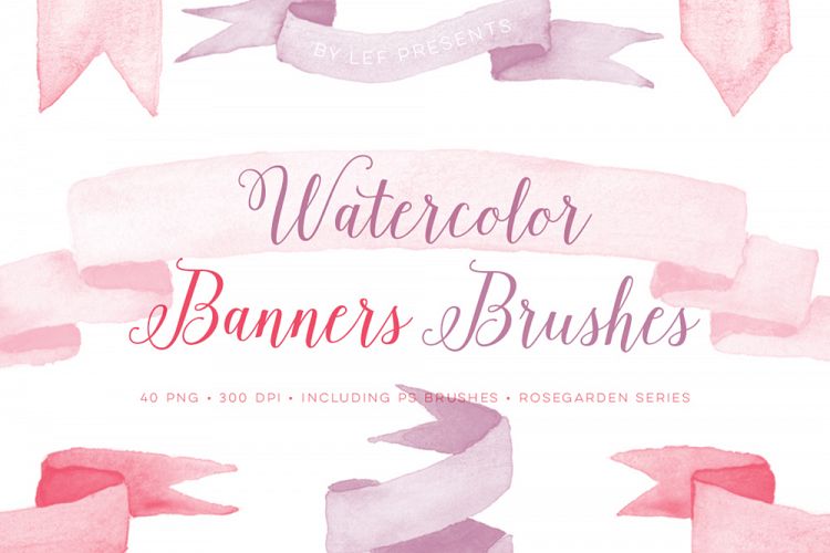 Photoshop Watercolor brushes banners with bonus PNG