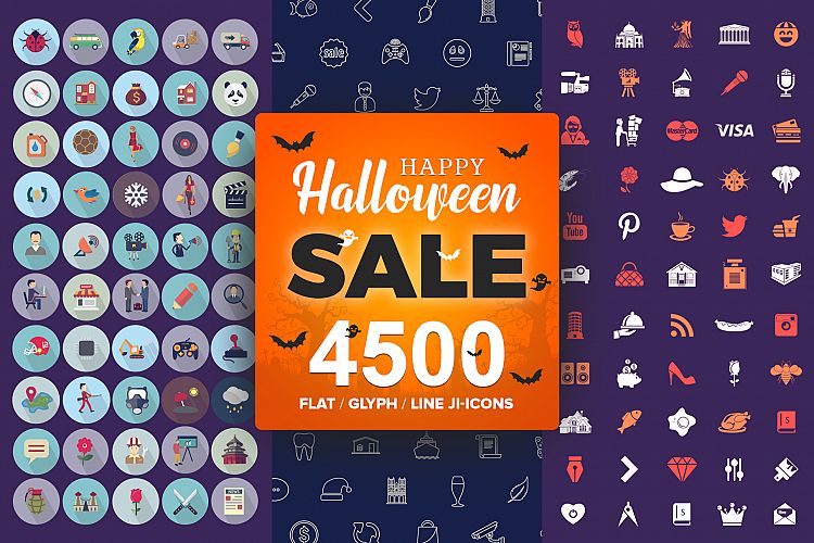 4500 Vector Icons Bundle- Flat, Line, Glyph in SVG, AI, PSD