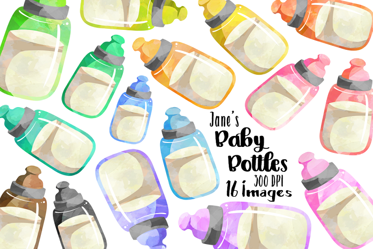 Watercolor Baby Bottles Clipart