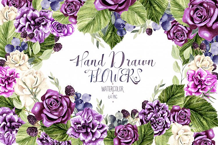 Hand Drawn Watercolor Flowers 64 PNG&VECTOR