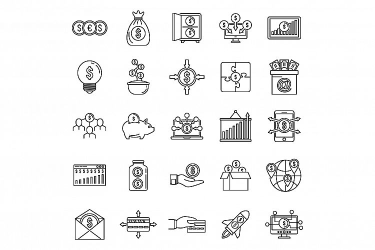 Social crowdfunding platform icons set, outline style example image 1