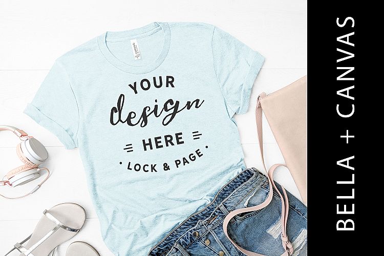 Heather Prism Ice Blue Bella Canvas 3001 T Shirt Mockup