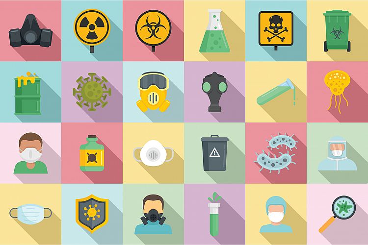 Biohazard icons set, flat style example image 1