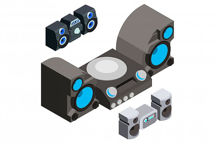 Stereo system icons set, isometric style example image 1