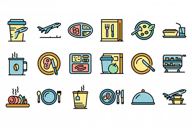 Airline food icons set vector flat example image 1