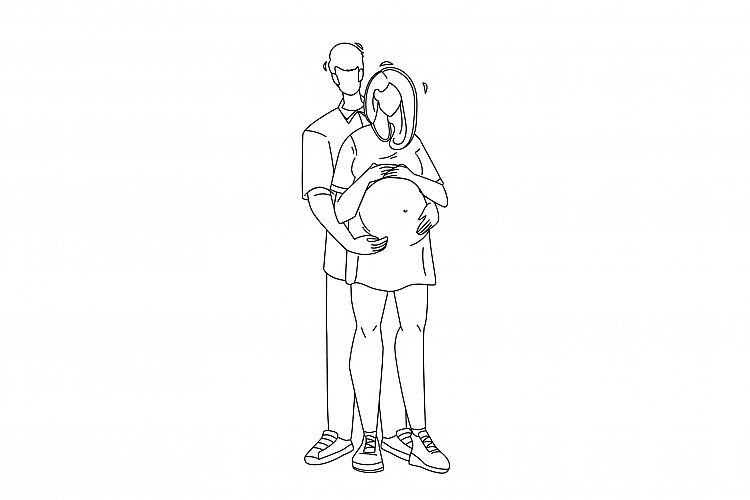Pregnant Couple Embracing Young Family Vector Illustration example image 1