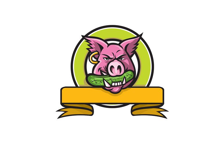 Wild Boar Biting Gherkin Circle Mascot