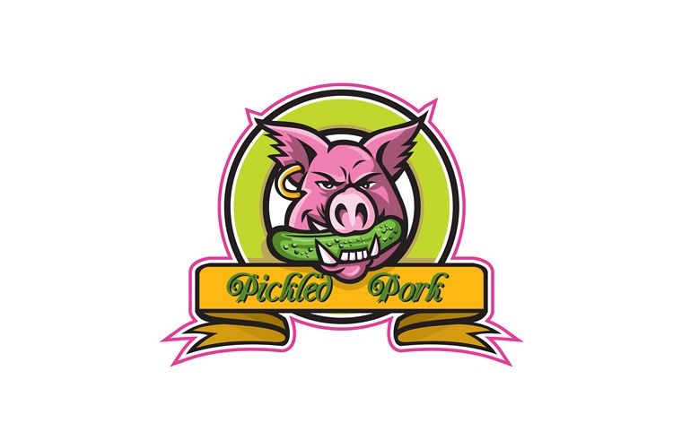 Wild Hog Biting Pickle Circle Mascot