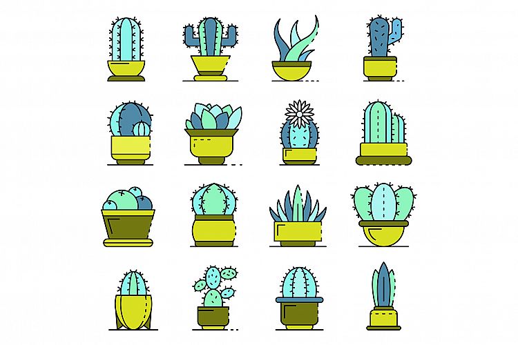 Succulent icons set line color vector example image 1