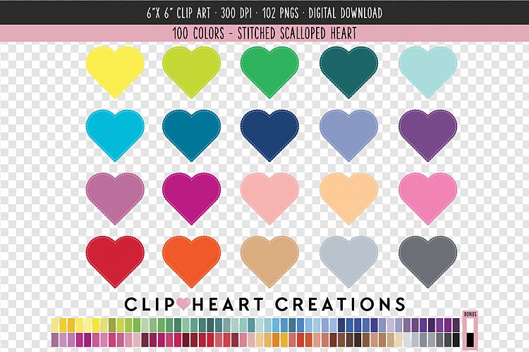 Stitched Scalloped Heart Clip Art - 100 Clip Art Graphics