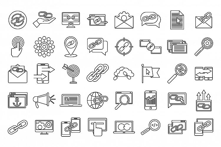 Business backlink strategy icons set, outline style example image 1