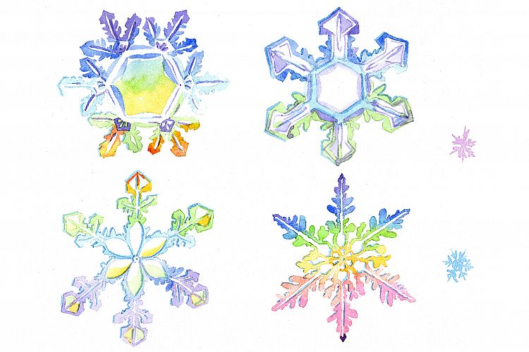 Watercolor colorful snowflakes PNG set