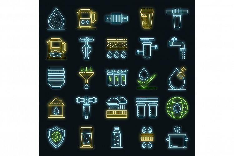Filter water icons set vector neon example image 1