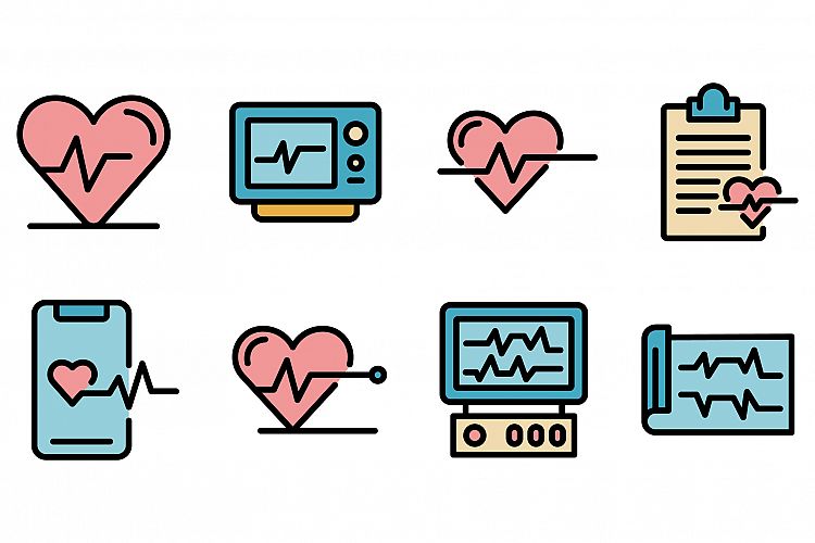 Electrocardiogram icons vector flat example image 1
