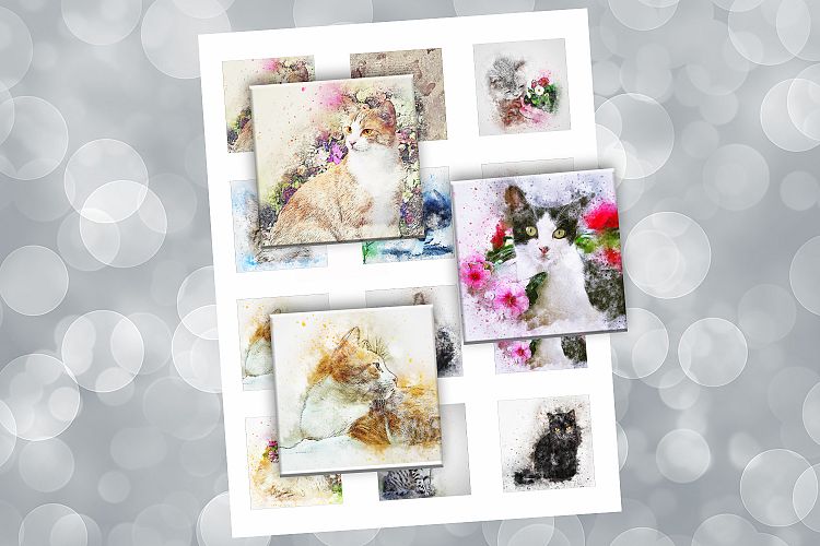 Vintage Cats, Digital Collage Sheet, 2x2 inch Printable