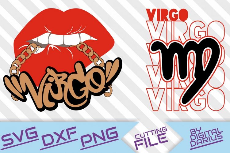 2x Virgo svg, Zodiac sign svg, Gold chain, biting lips svg