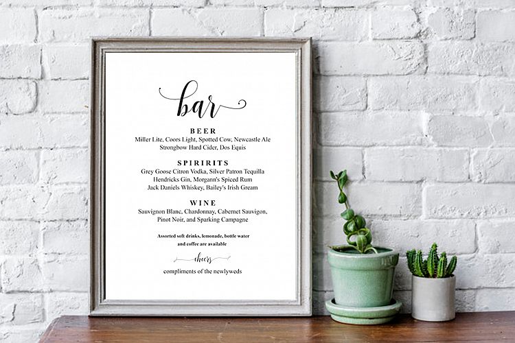 Printable Bar Menu Sign, PDF Instant Download, DAD_05