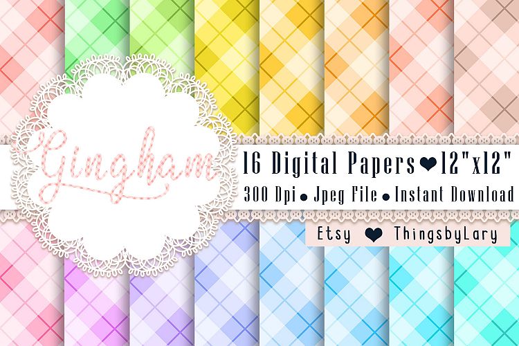 16 Seamless Gingham Pattern Digital Papers 12 x 12 inch
