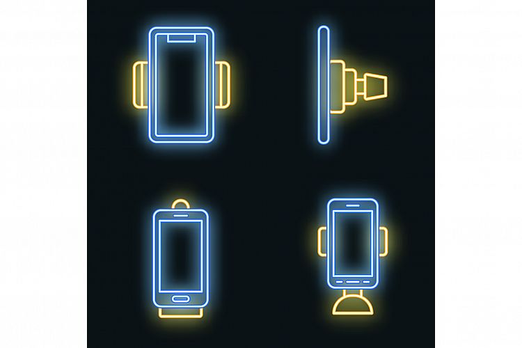Mobile phone holder icons set vector neon example image 1