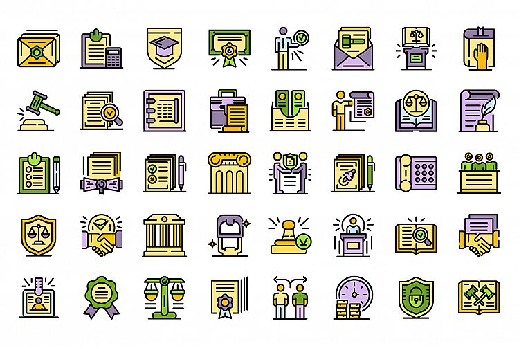 Notary icons set line color vector example image 1