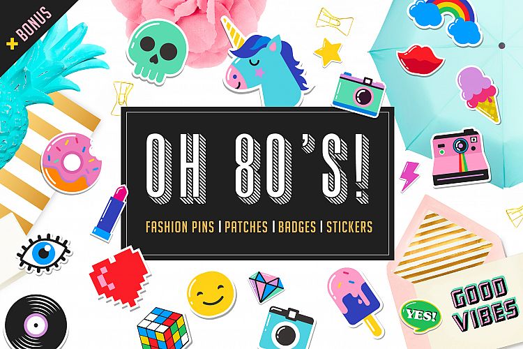 Pop Art 80s patches and stickers