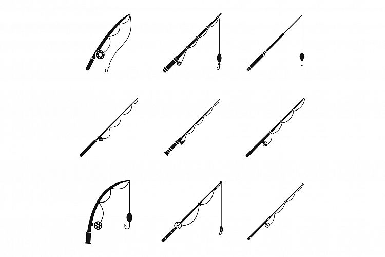 Fishing rod instrument icons set, simple style example image 1