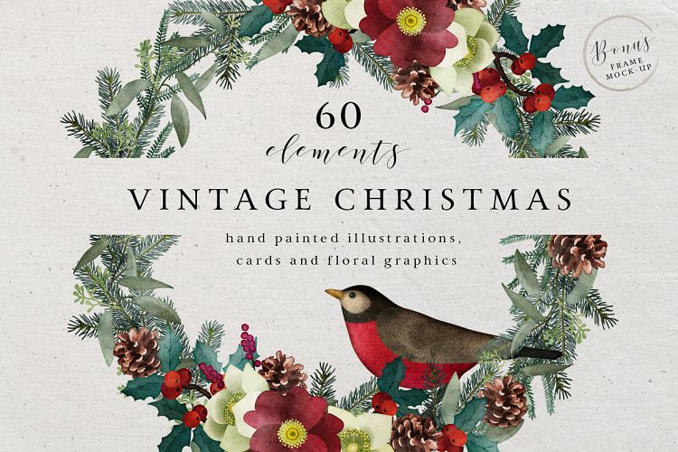 Vintage Christmas watercolor set