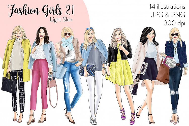 Fashion illustration clipart - Fashion Girls 21 - Light Skin