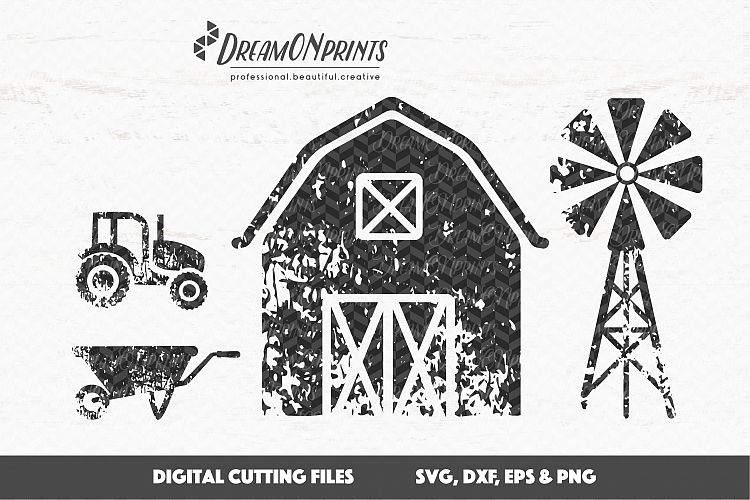 Distressed Farm SVG Bundle - Barn, Tractor, Mill