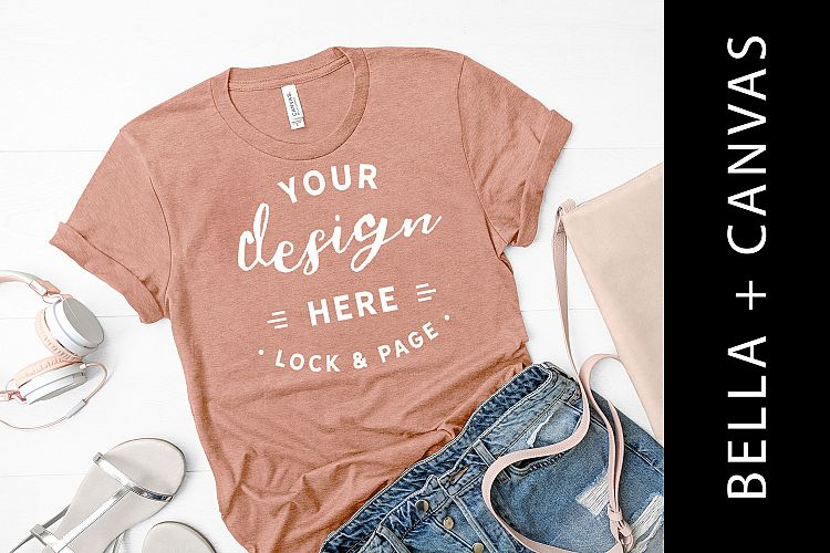 Heather Prism Sunset Bella Canvas 3001 Tshirt Mockup Girls