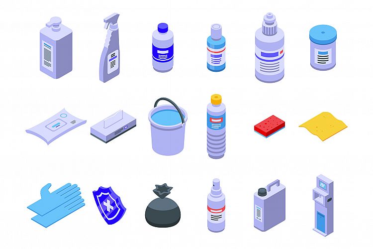 Disinfection icons set, isometric style example image 1