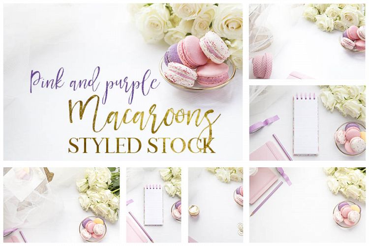 Pink and Purple Macaroons Styled Stock Photos bundle