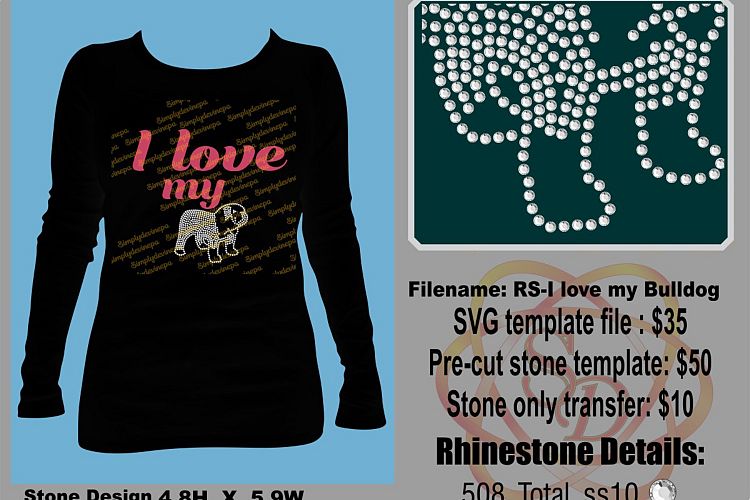 I love My Bulldog Rhinestone Template