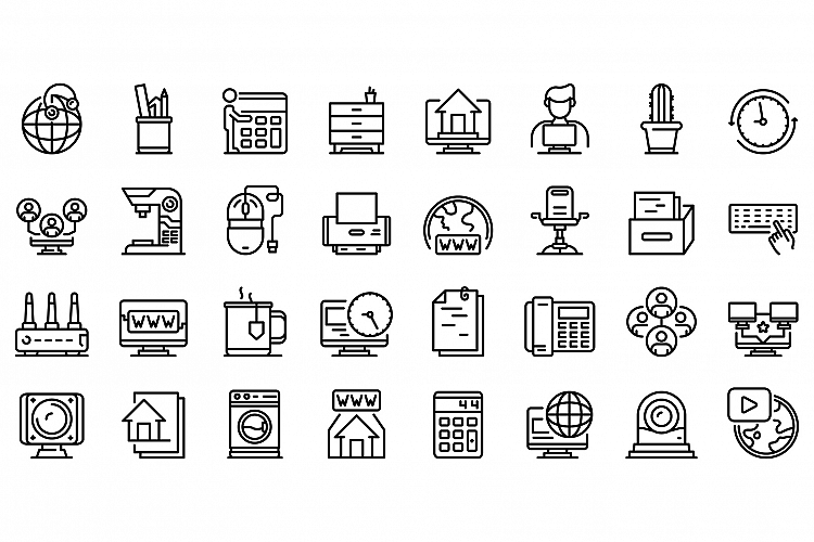 Home office icons set, outline style