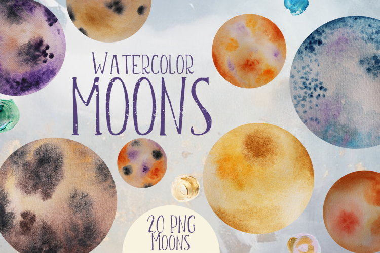 Watercolor Moons Clip Art