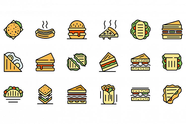 Sandwich bar icons set vector flat