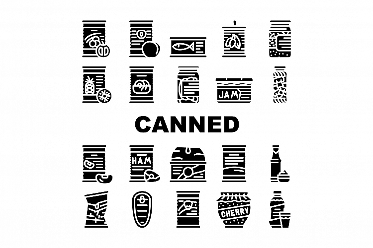 Canned Food Nutrition Collection Icons Set Vector example image 1