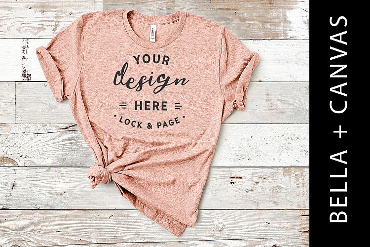 Heather Prism Peach Bella Canvas 3001 T-Shirt Mockup