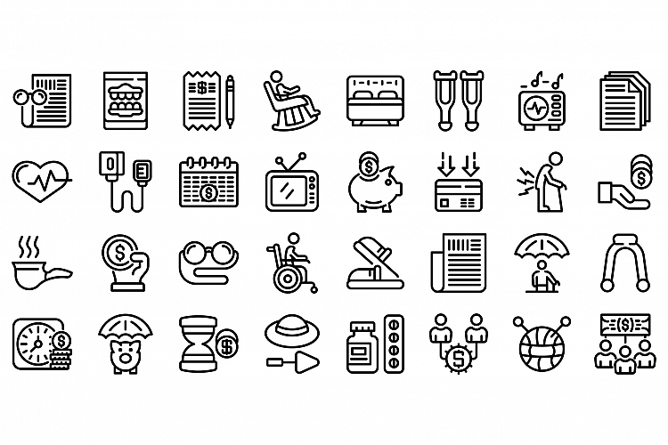 Retirement icons set, outline style example image 1