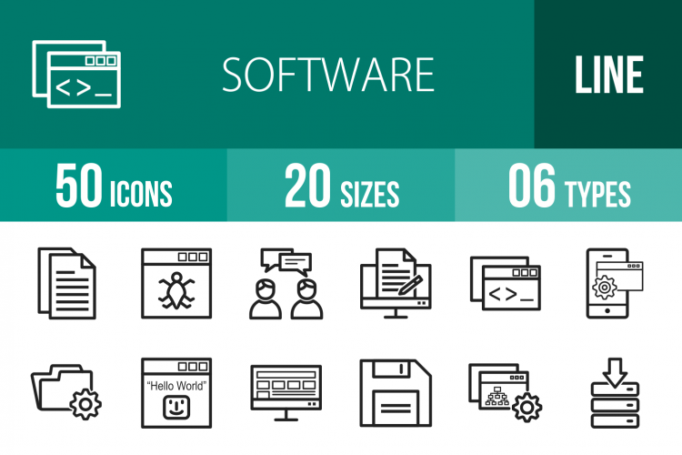 50 Software Development Line Icons