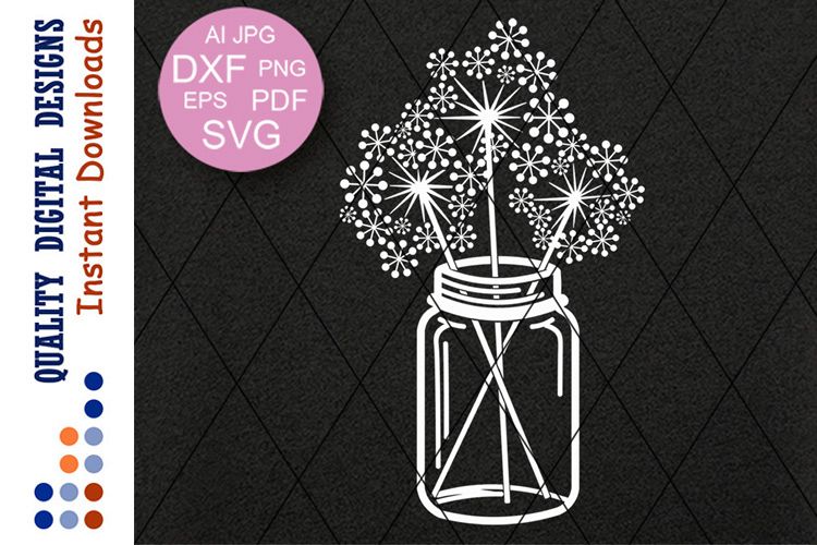 Download Mason Jar of dandelions clip art Flowers Cut Files Cricut ...