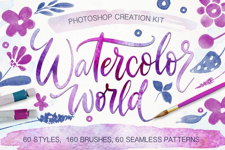 Watercolor world. Photoshop kit.