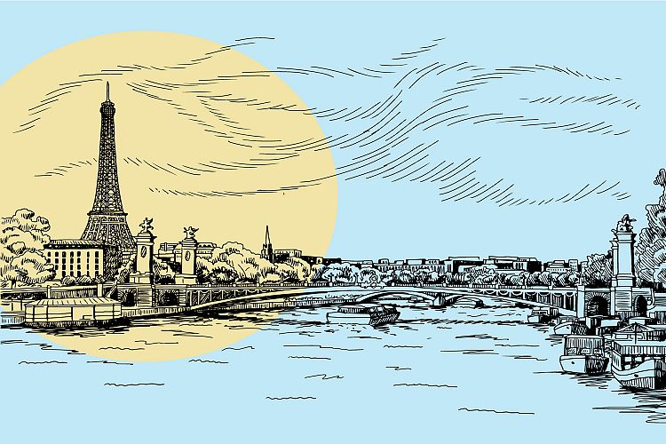 Paris illustration line art hand drawing vector