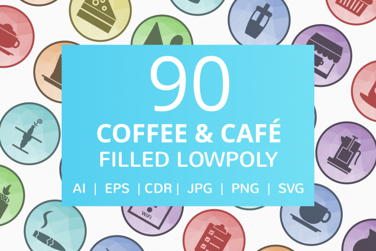 90 Coffee   Cafe Filled Low Poly Icons